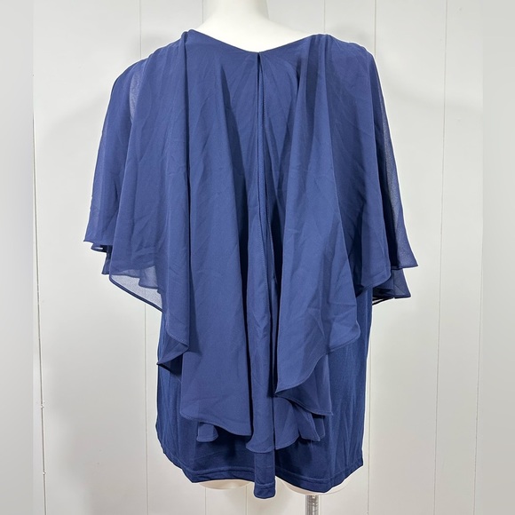 NWT Avenue Studio Navy Blue Floral Sheer Top Tunic Sz 22 / 24 Overly Necklace - Picture 6 of 12